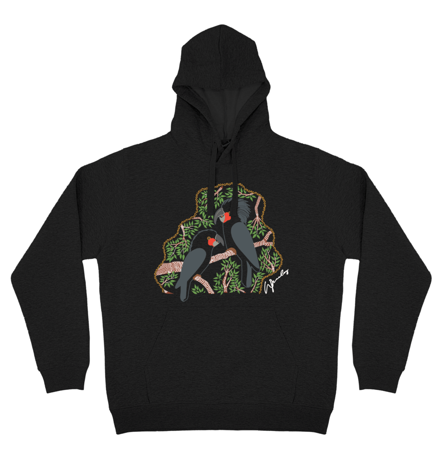 Adults Cozy Hoodie - Black Cockatoos By Wendy Pawley