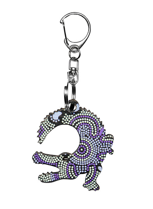 Crocodile Shape Wooden Keyring (Australian Made) - On Walkabout Blue By Karen Taylor