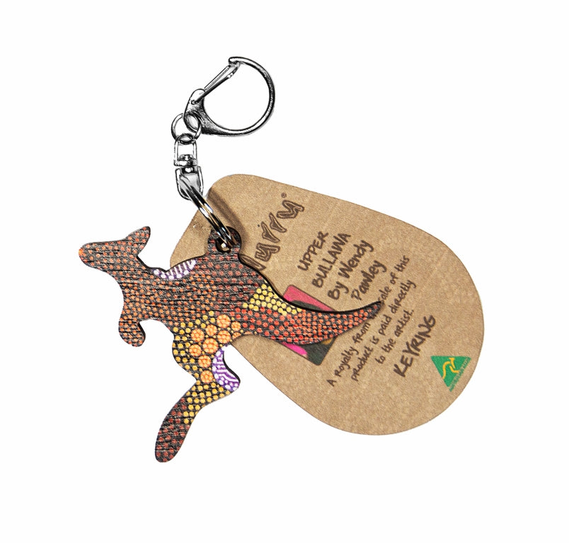 Kangaroo Shape Wooden Keyring (Australian Made) - Upper Bullawa By Wendy Pawley