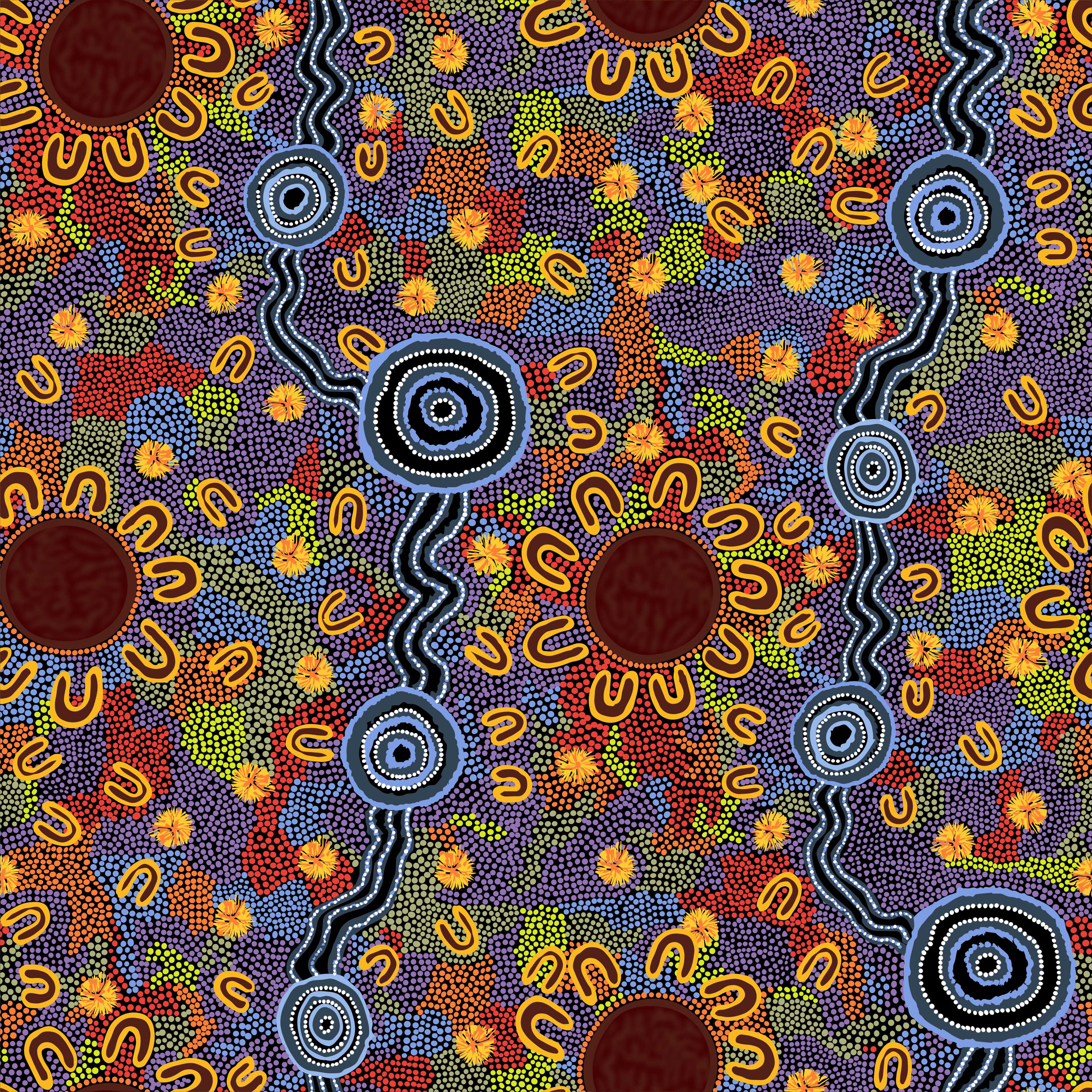 Women Gathering At Waterholes Aboriginal Pattern CHIFFON Fabric Per Metre