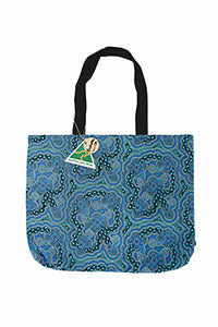 On Walkabout Blue Cotton Tote Bag Large