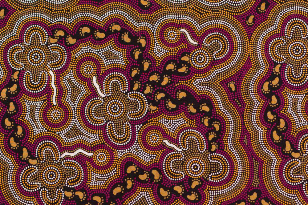 On Walkabout Wine Aboriginal Pattern COTTON Fabric Per Metre